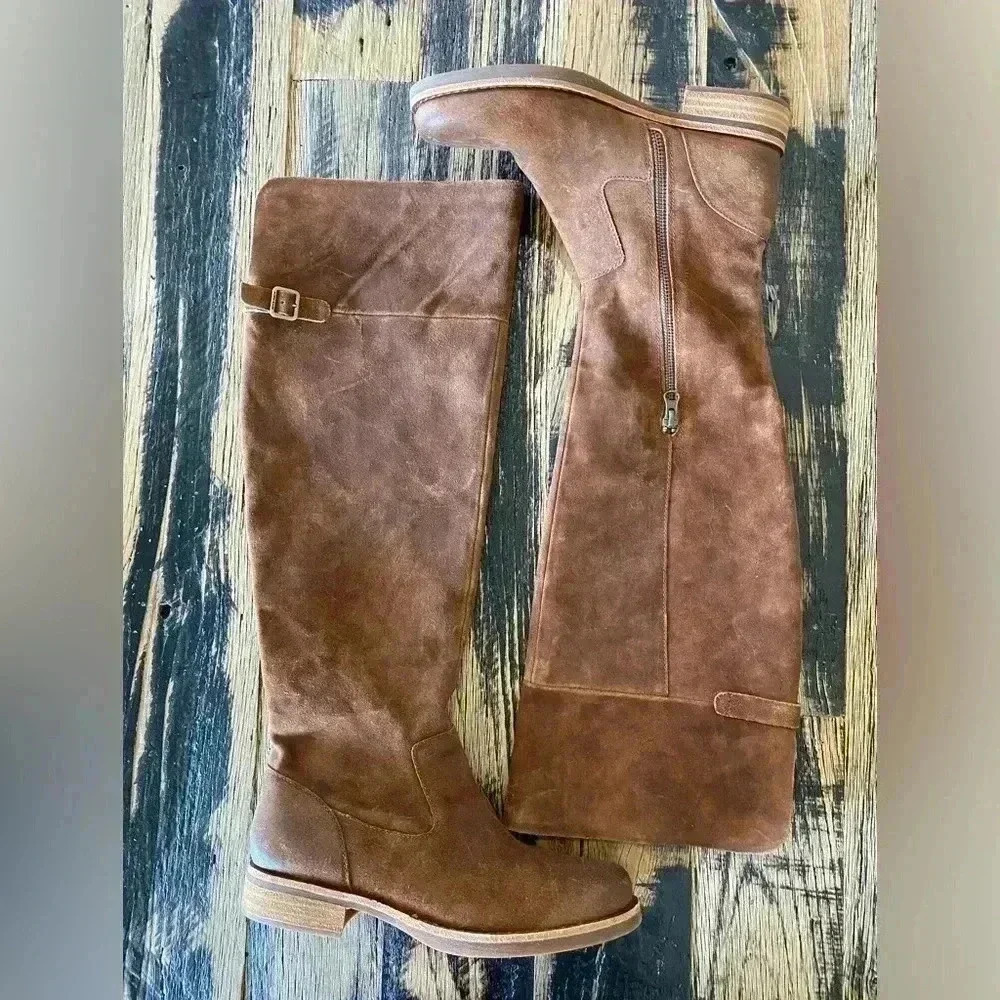 NEW KORK-EASE Addison Tabacco Distressed Suede Leather Over the Knee Boots Sz 8M - Picture 5 of 12